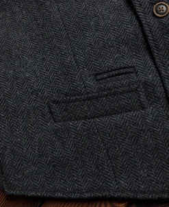 Fashion Navy Herringbone Tweed Lapel Vest Waistcoats