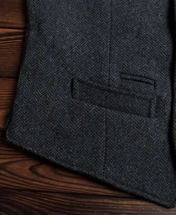 Fashion Navy Herringbone Tweed Lapel Vest Waistcoats