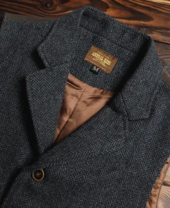 Fashion Navy Herringbone Tweed Lapel Vest Waistcoats