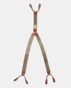 Online Old-Time Y-Back Leather Button Suspender - Khaki Stripe Suspenders