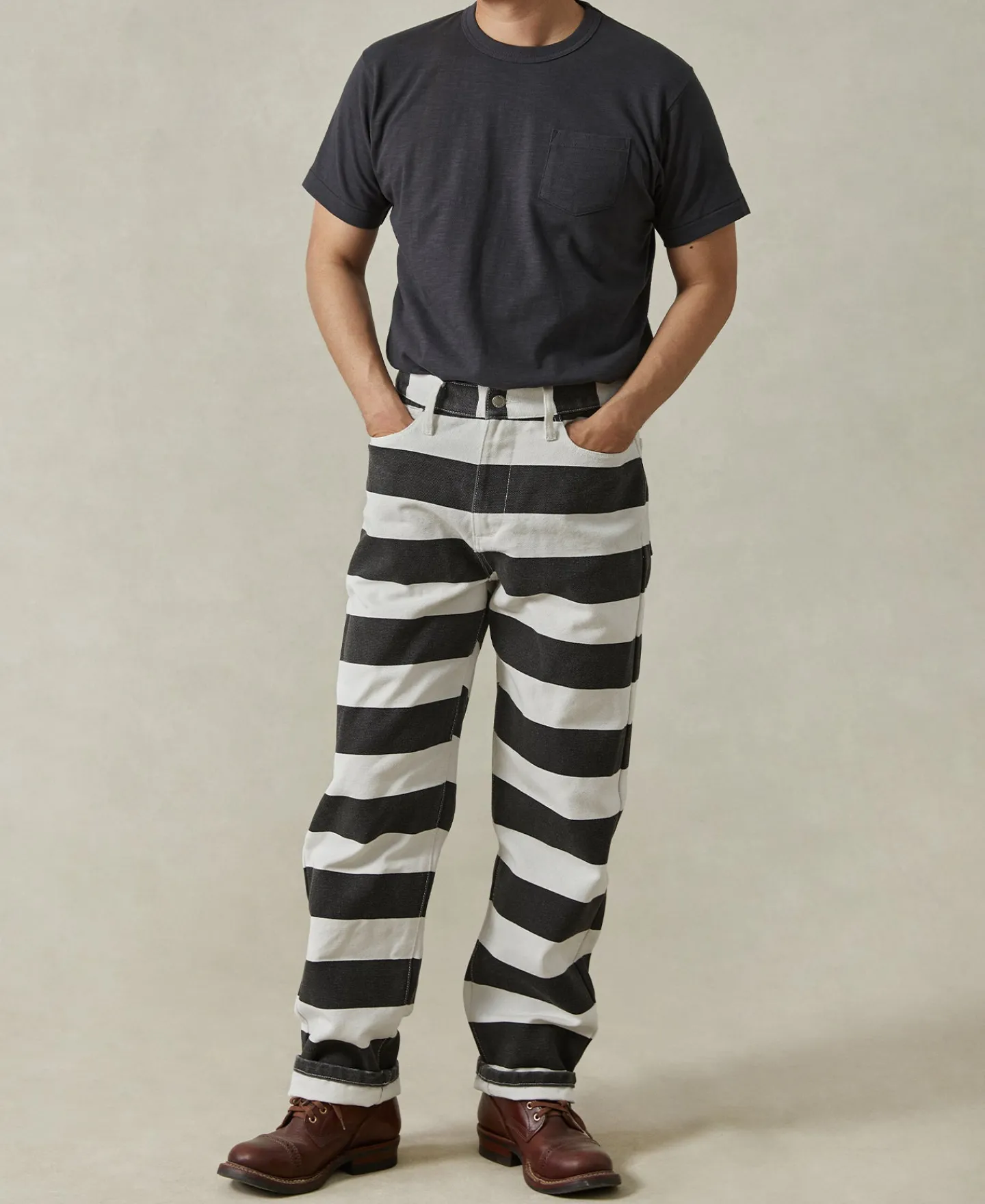 Hot 16 oz Canvas Wide Striped Biker Trousers Pants&trousers