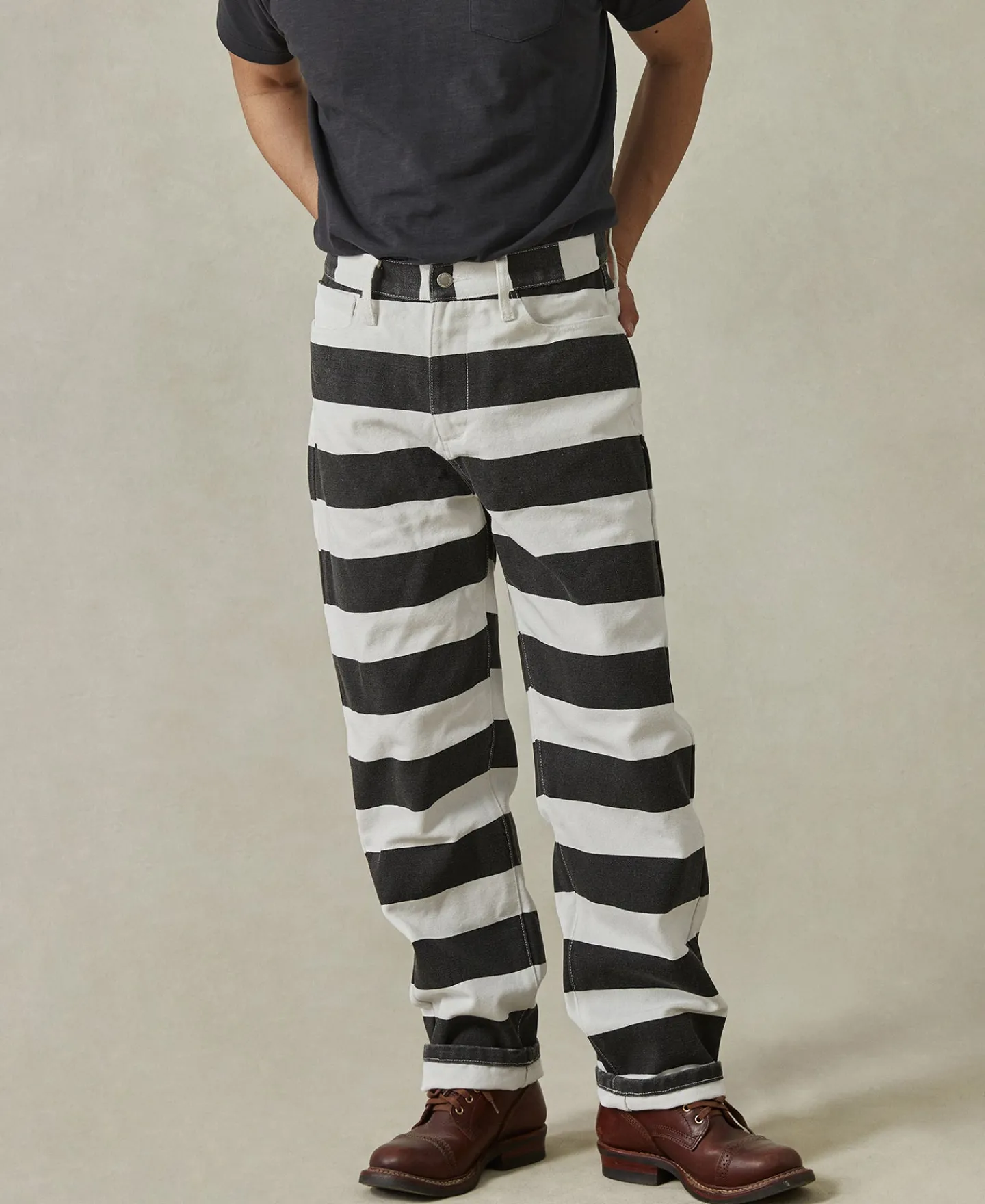 Hot 16 oz Canvas Wide Striped Biker Trousers Pants&trousers