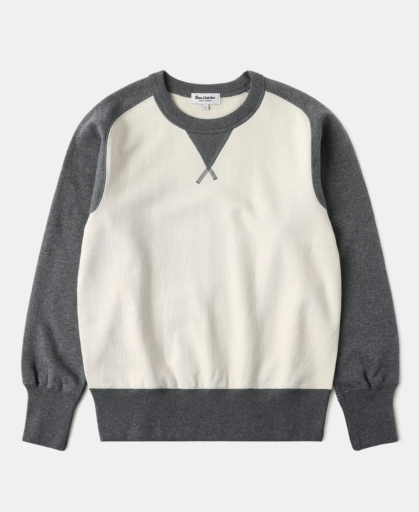 Sale 14 oz Contrast-Tipped Loopwheel Crewneck Sweatshirt - Gray/Apricot Sweatshirts&hoodies