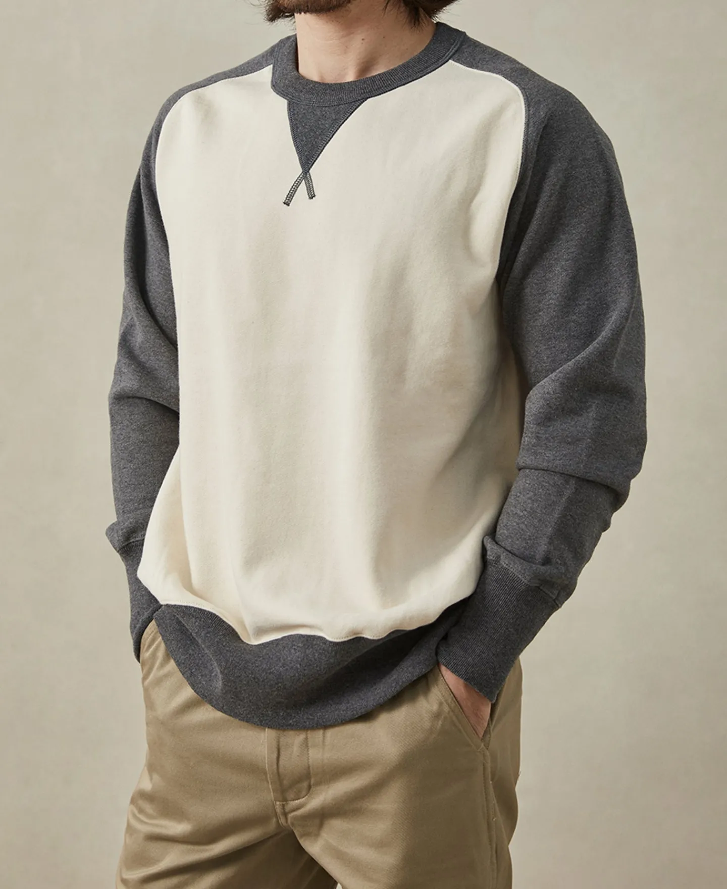 Sale 14 oz Contrast-Tipped Loopwheel Crewneck Sweatshirt - Gray/Apricot Sweatshirts&hoodies