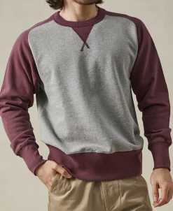 Outlet 14 oz Contrast-Tipped Loopwheel Crewneck Sweatshirt - Red/Gray Sweatshirts&hoodies