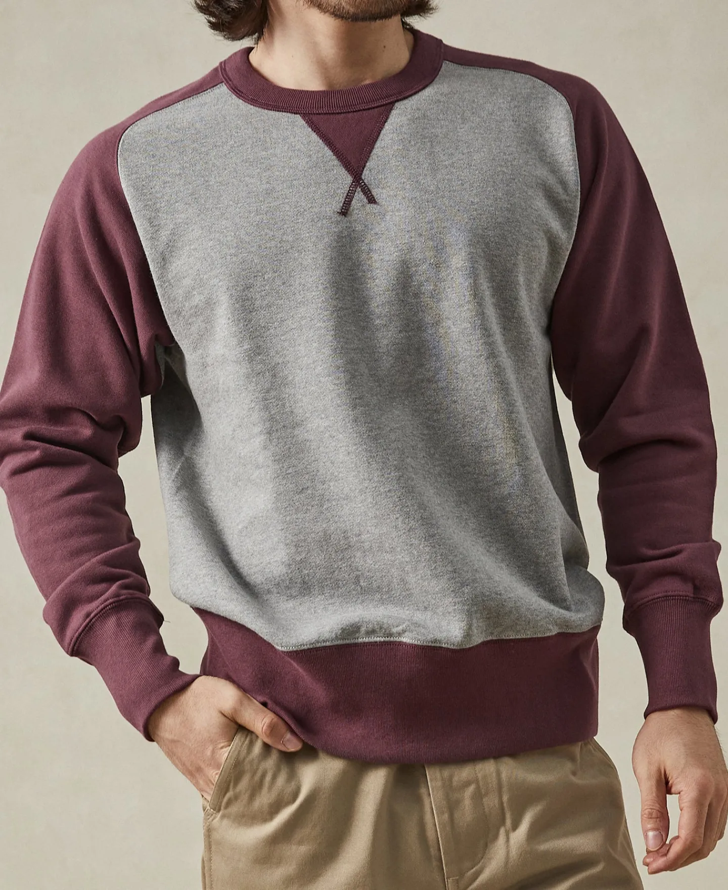 Outlet 14 oz Contrast-Tipped Loopwheel Crewneck Sweatshirt - Red/Gray Sweatshirts&hoodies