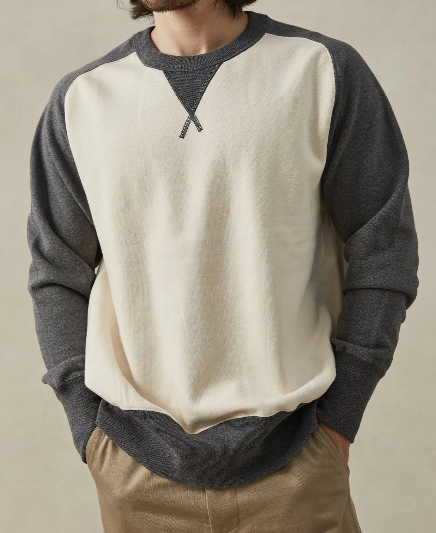 Sale 14 oz Contrast-Tipped Loopwheel Crewneck Sweatshirt - Gray/Apricot Sweatshirts&hoodies