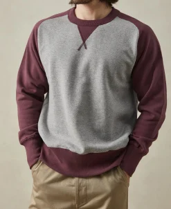 Outlet 14 oz Contrast-Tipped Loopwheel Crewneck Sweatshirt - Red/Gray Sweatshirts&hoodies