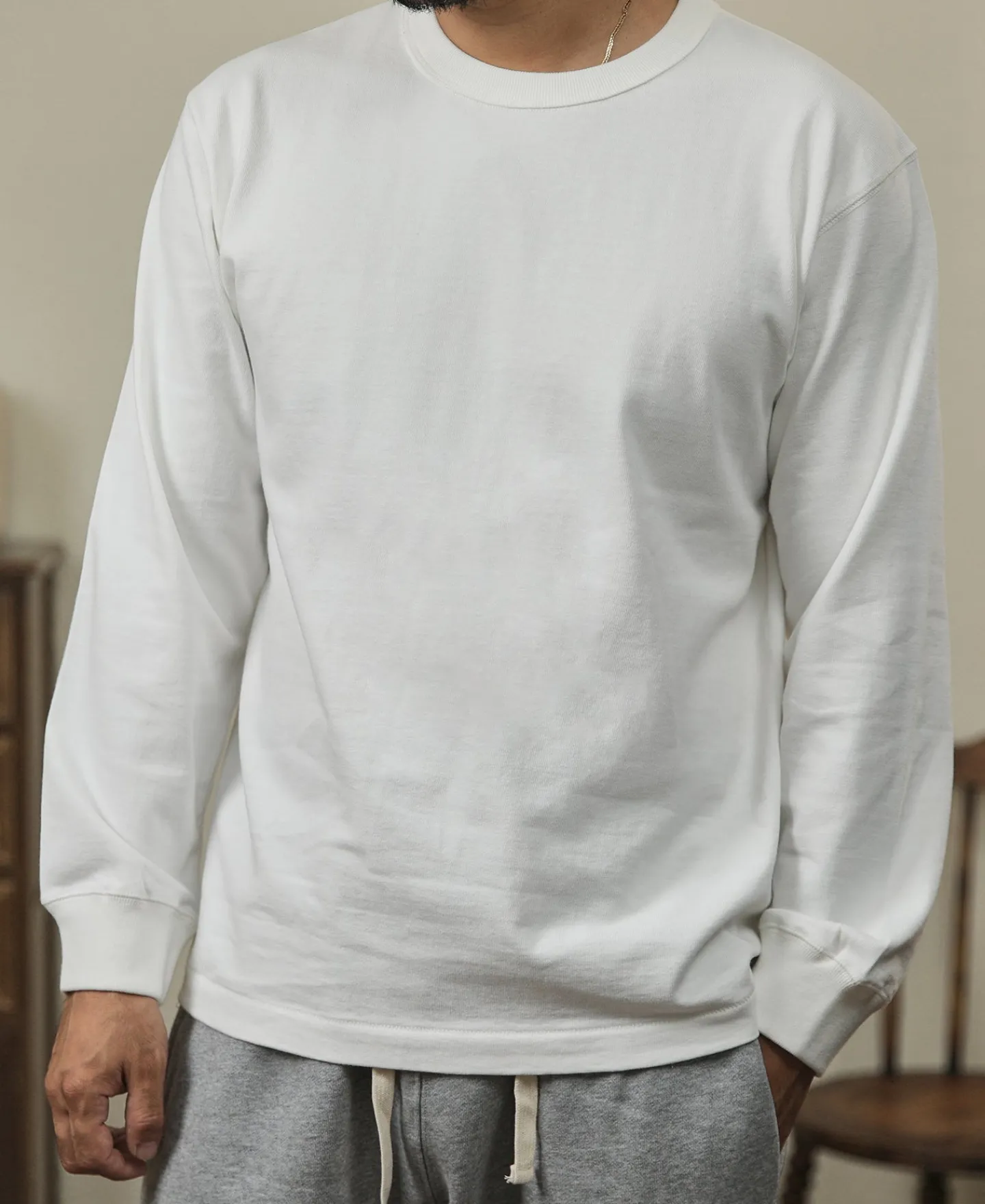 New 10.5 oz Cotton Loopwheel Tubular Long Sleeve T-Shirt - White Long Sleeve T-Shirts | T-shirts