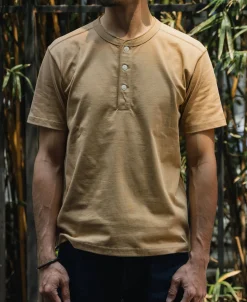 Discount 10.6 oz Cotton Short Sleeve Henley T-Shirt - Khaki Henleys | Short Sleeve T-Shirts