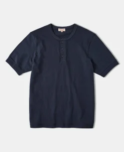 Discount 9.3 oz Cotton Tubular Henley T-Shirt - Navy Henleys | Short Sleeve T-Shirts