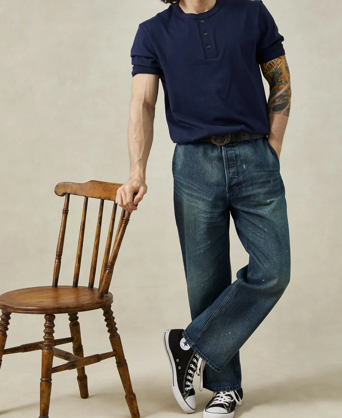Discount 9.3 oz Cotton Tubular Henley T-Shirt - Navy Henleys | Short Sleeve T-Shirts