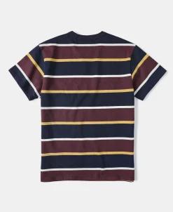 Discount 9.8 oz IVY Style Striped T-Shirt - Burgundy Red/Navy Short Sleeve T-Shirts | T-shirts