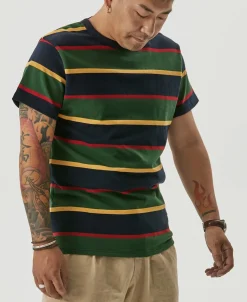 Clearance 9.8 oz IVY Style Striped T-Shirt - Navy/Green Short Sleeve T-Shirts | T-shirts