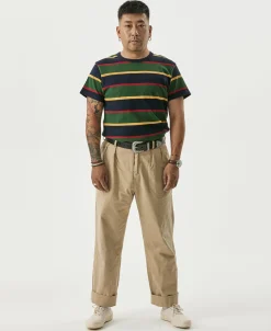 Clearance 9.8 oz IVY Style Striped T-Shirt - Navy/Green Short Sleeve T-Shirts | T-shirts