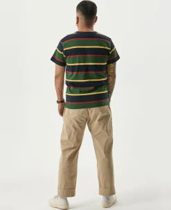 Clearance 9.8 oz IVY Style Striped T-Shirt - Navy/Green Short Sleeve T-Shirts | T-shirts