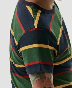 Clearance 9.8 oz IVY Style Striped T-Shirt - Navy/Green Short Sleeve T-Shirts | T-shirts