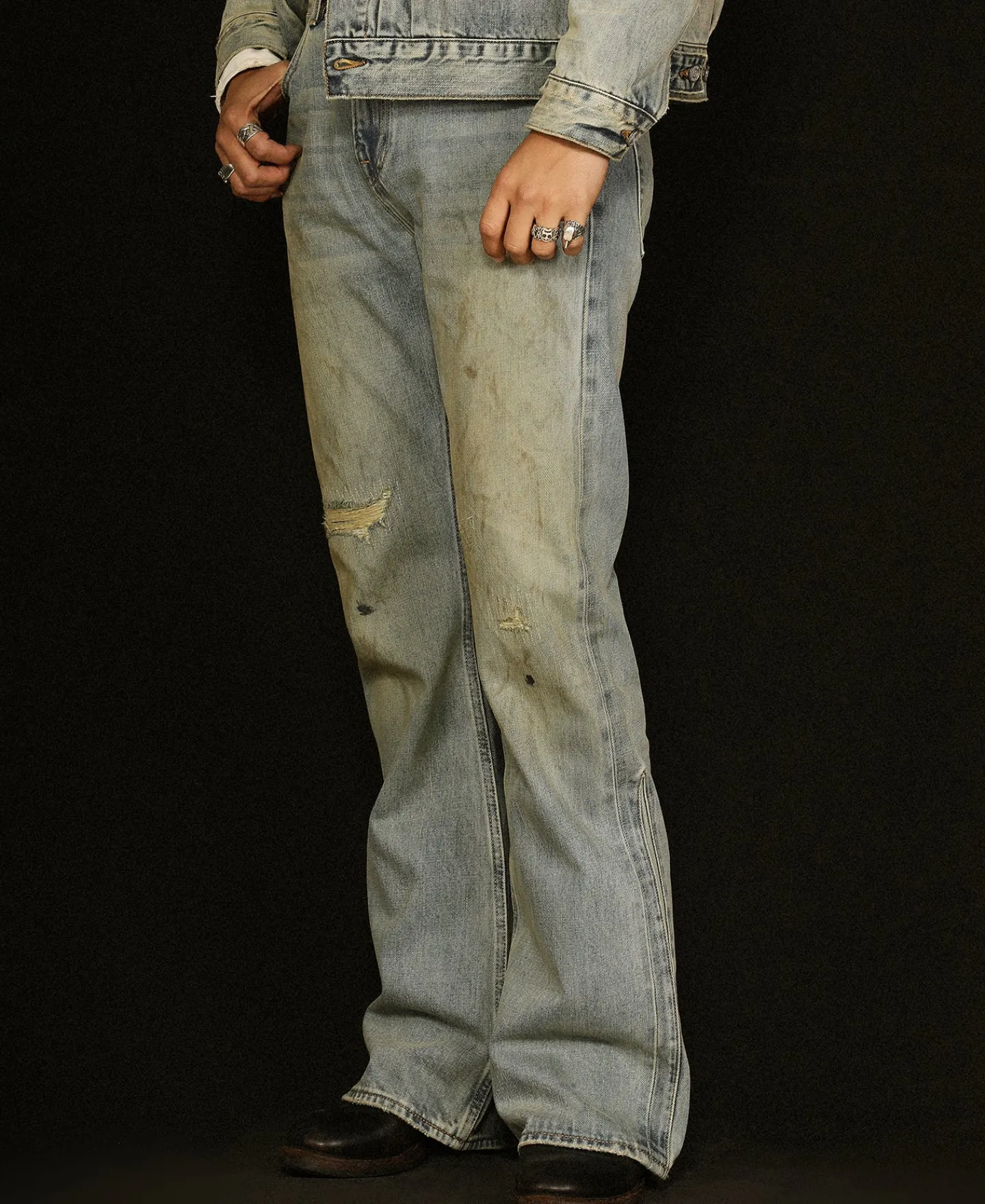 Online 14 oz Repaired Selvedge Denim Flared Jeans Jeans | Denim