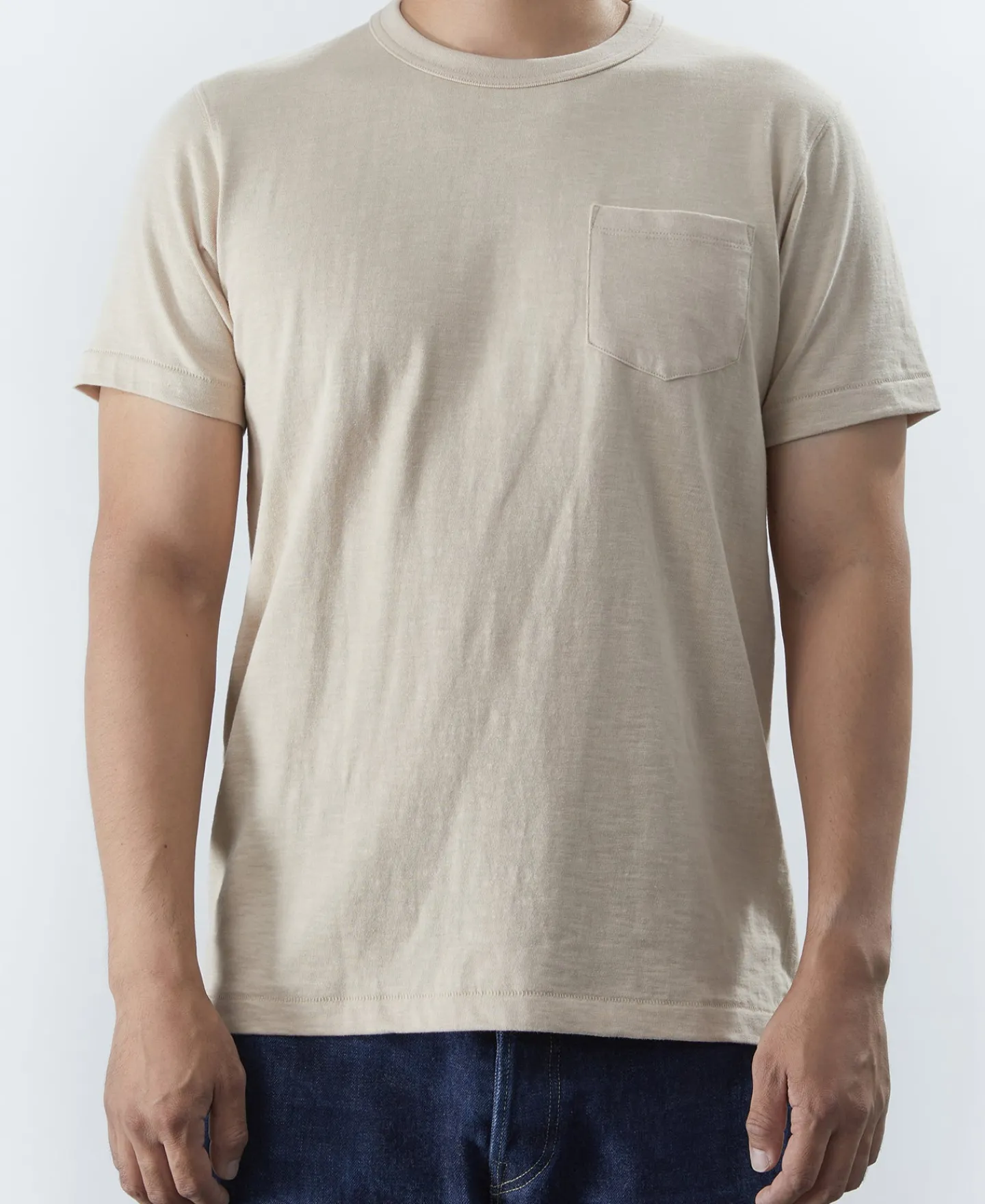 Best 7.4 oz Slub Cotton Loopwheel Tubular Pocket T-Shirt - Oatmeal Short Sleeve T-Shirts | T-shirts