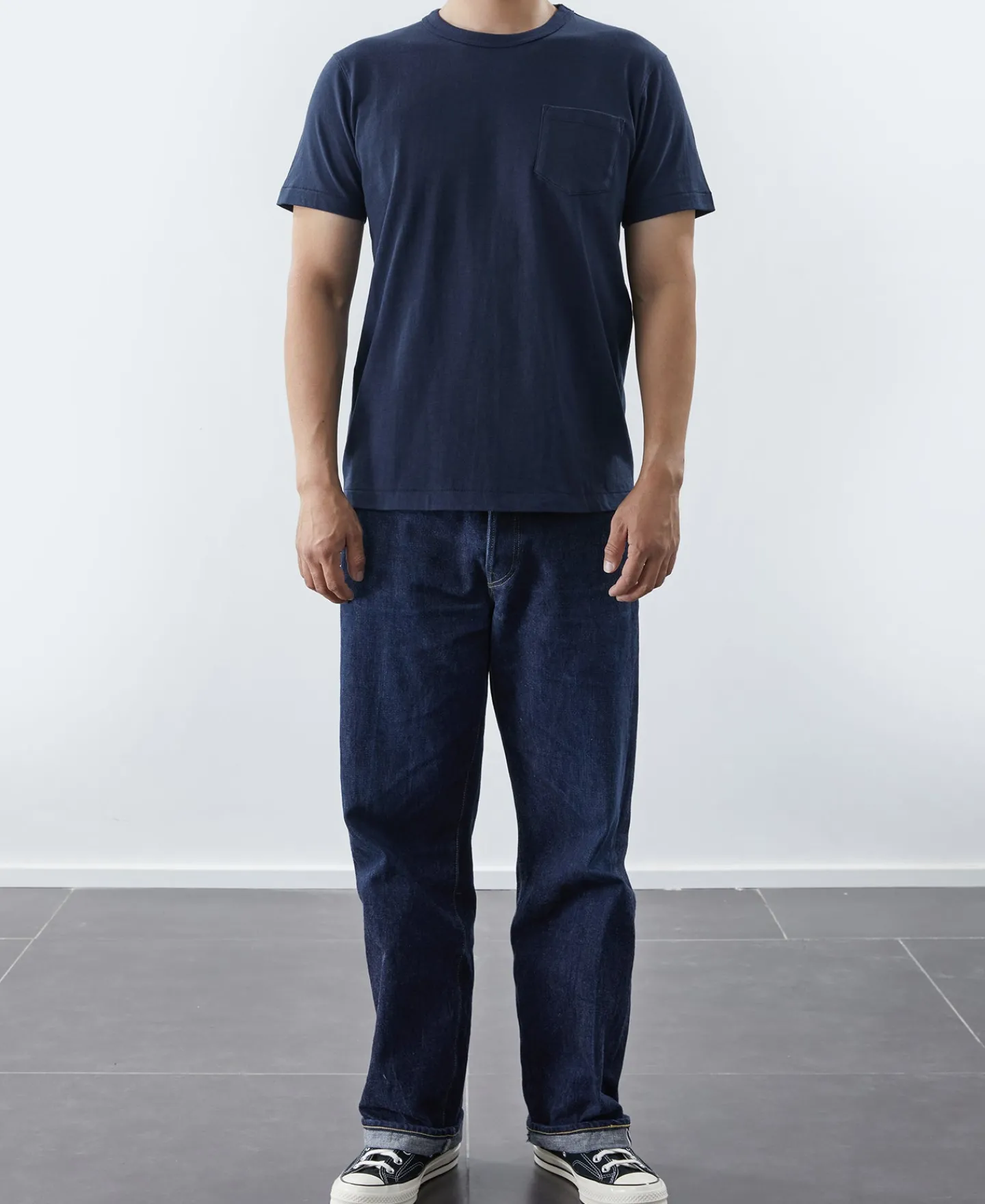 Sale 7.4 oz Slub Cotton Loopwheel Tubular Pocket T-Shirt - Navy Short Sleeve T-Shirts | T-shirts