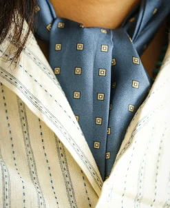 New Printed Silk Ascot Tie - Blue Ties&pocket Squares