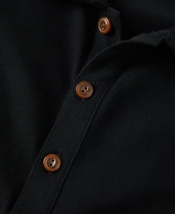 Fashion Raglan Sleeve Cotton-Piqué Polo Shirt - Black Polo Shirts | Short Sleeve T-Shirts