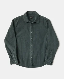 Sale Regular Fit 11 Wale Corduroy Overshirt - Dark Green Long Sleeve Shirts | Shirts