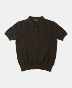 Fashion Retro Knitted Jacquard Polo Shirt - Vintage Olive Knitwear&sweaters | Polo Shirts