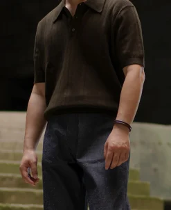 Fashion Retro Knitted Jacquard Polo Shirt - Vintage Olive Knitwear&sweaters | Polo Shirts