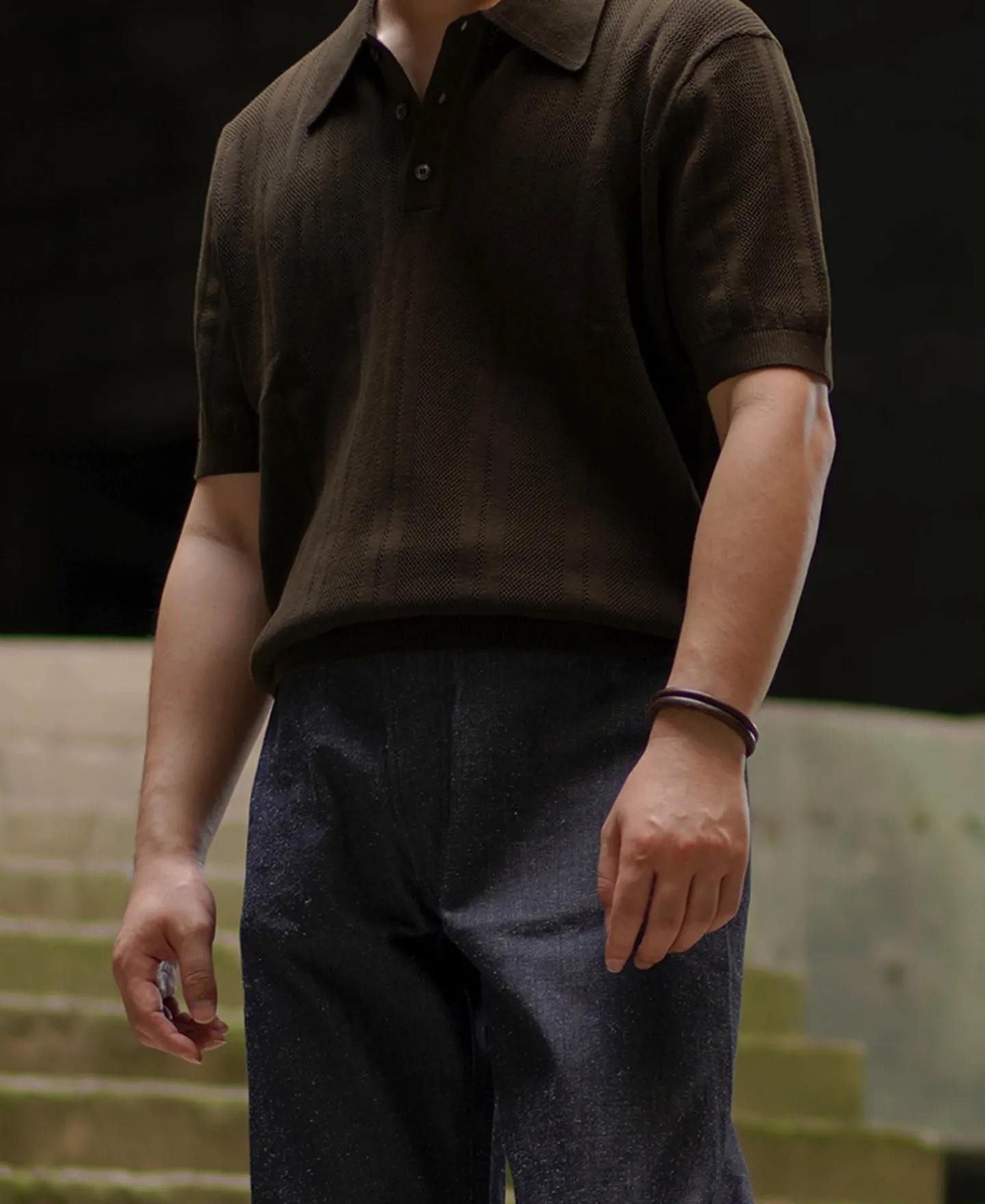 Fashion Retro Knitted Jacquard Polo Shirt - Vintage Olive Knitwear&sweaters | Polo Shirts