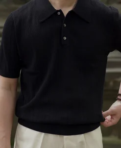 Discount Retro Knitted Jacquard Polo Shirt - Black Knitwear&sweaters | Polo Shirts