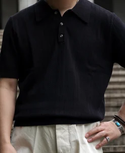 Discount Retro Knitted Jacquard Polo Shirt - Black Knitwear&sweaters | Polo Shirts