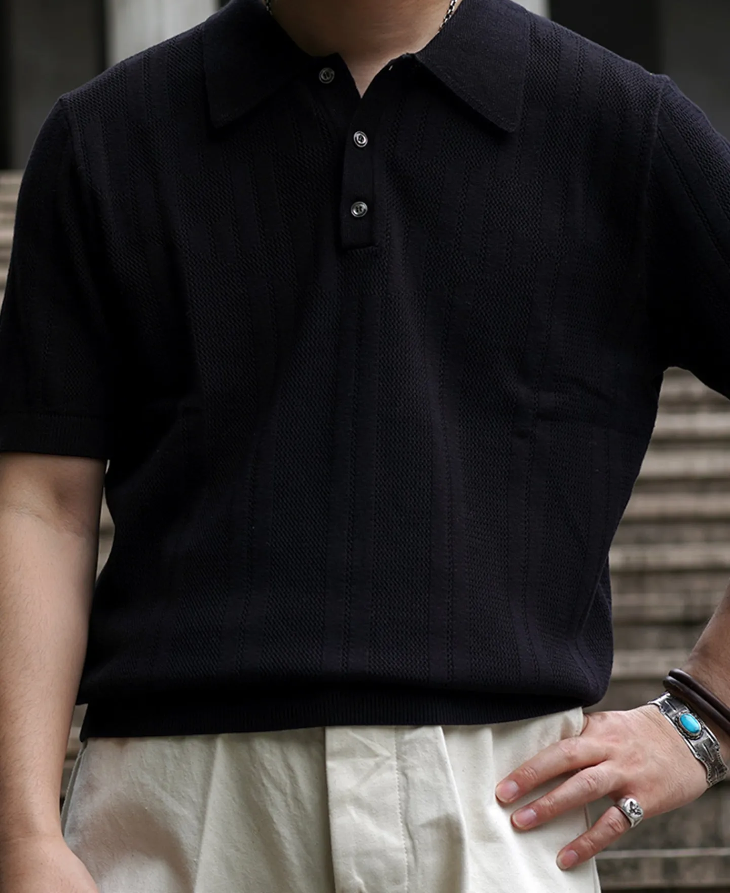 Discount Retro Knitted Jacquard Polo Shirt - Black Knitwear&sweaters | Polo Shirts