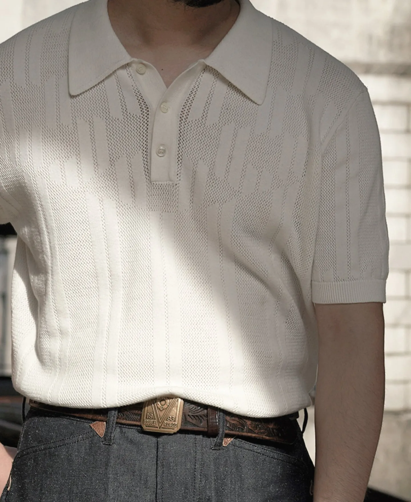 Hot Retro Knitted Jacquard Polo Shirt - White Polo Shirts | T-shirts