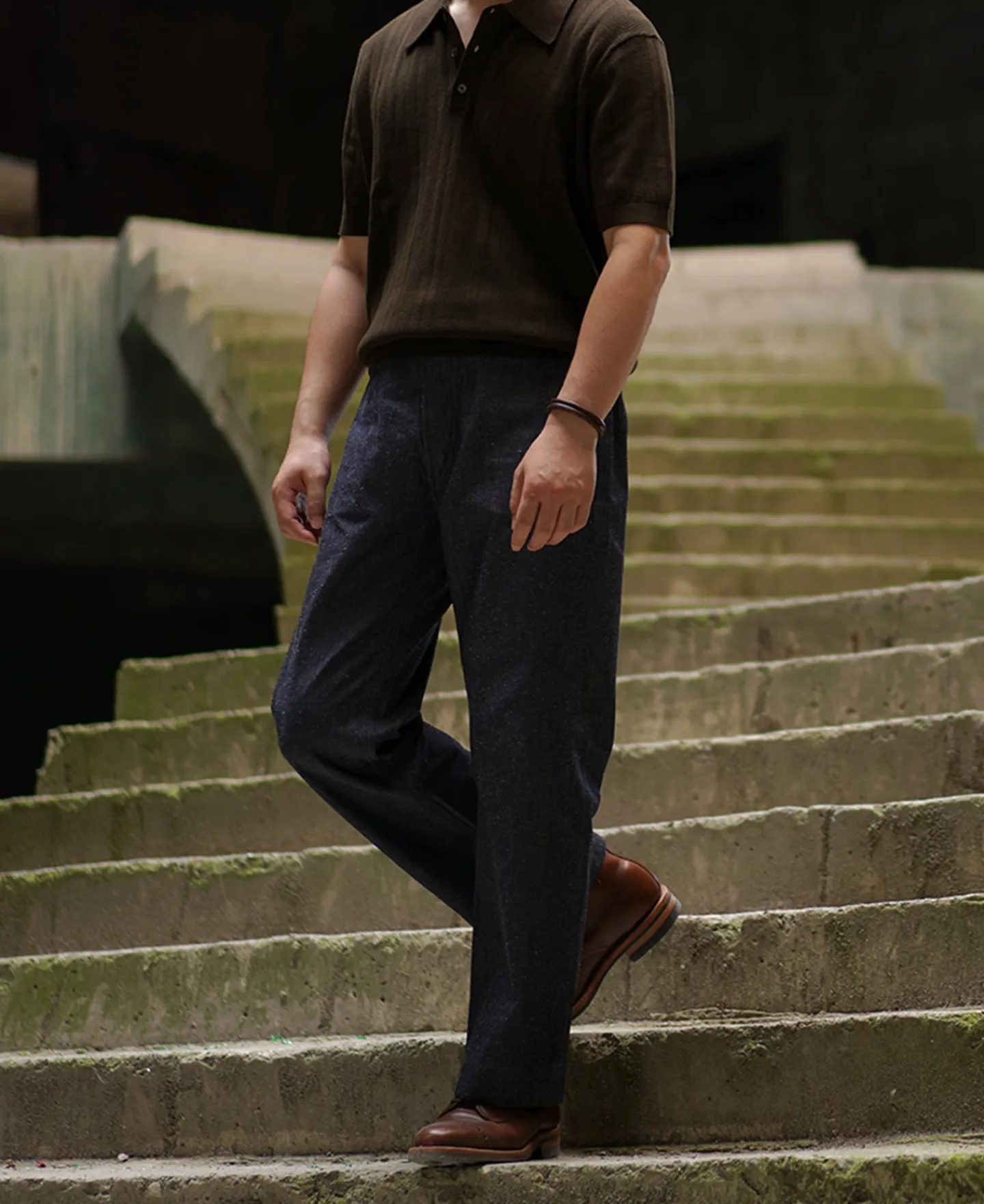 Fashion Retro Knitted Jacquard Polo Shirt - Vintage Olive Knitwear&sweaters | Polo Shirts