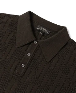 Fashion Retro Knitted Jacquard Polo Shirt - Vintage Olive Knitwear&sweaters | Polo Shirts