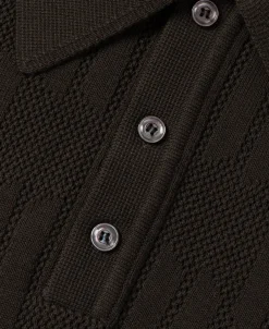 Fashion Retro Knitted Jacquard Polo Shirt - Vintage Olive Knitwear&sweaters | Polo Shirts