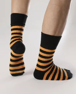 Online Retro Striped Cotton Socks - Black/Orange Socks | Tank Tops&vests&boxers