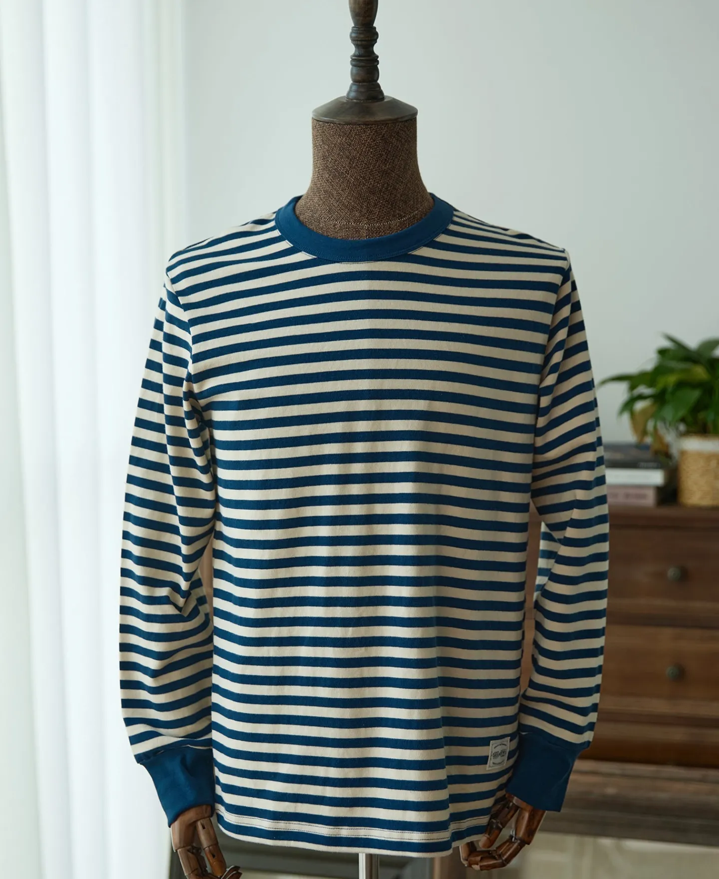 Sale Ribbed Cuff Breton Stripe Long Sleeve T-Shirt - Blue/Apricot Long Sleeve T-Shirts | T-shirts