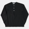 New 1930s 10.5 oz Cotton Loopwheel Tubular Henley Shirt - Black Henleys | Long Sleeve T-Shirts