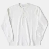 New 1930s 10.5 oz Cotton Loopwheel Tubular Henley Shirt - White Henleys | Long Sleeve T-Shirts