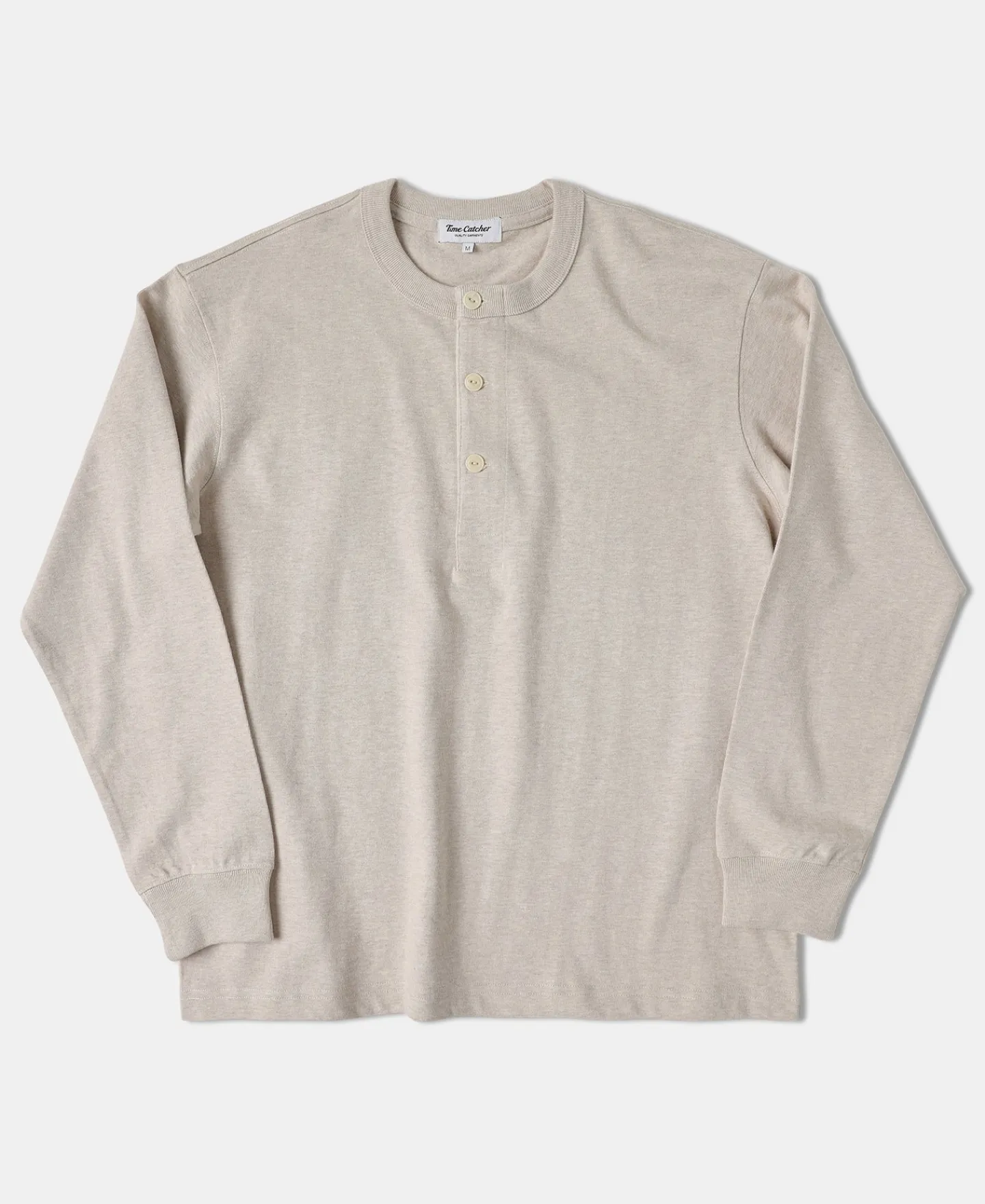 Online 1930s 10.5 oz Cotton Loopwheel Tubular Henley Shirt - Oatmeal Henleys | Long Sleeve T-Shirts