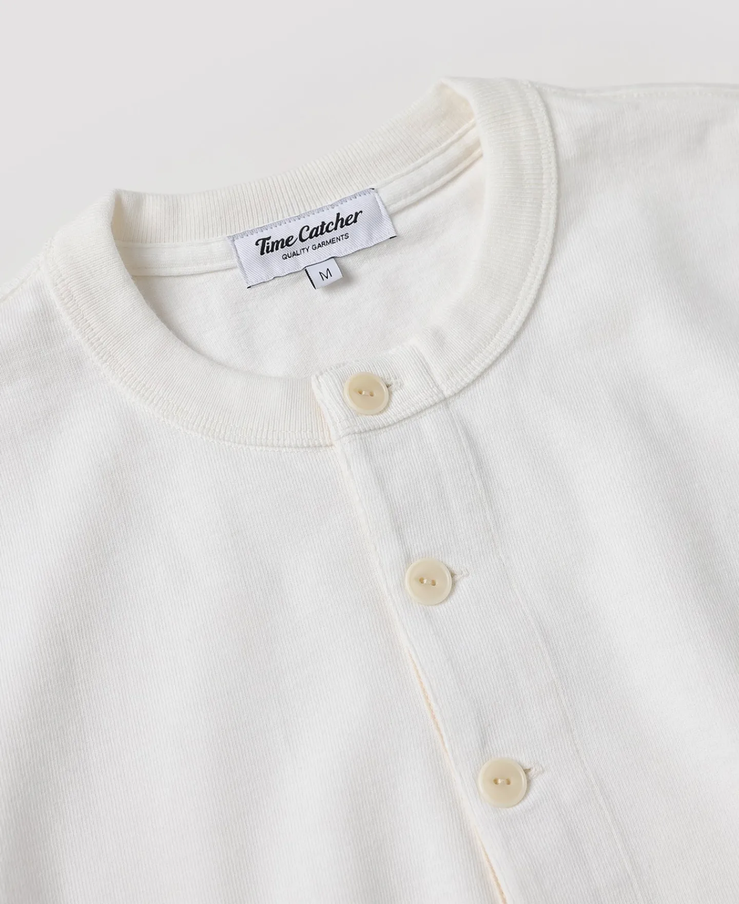 New 1930s 10.5 oz Cotton Loopwheel Tubular Henley Shirt - White Henleys | Long Sleeve T-Shirts
