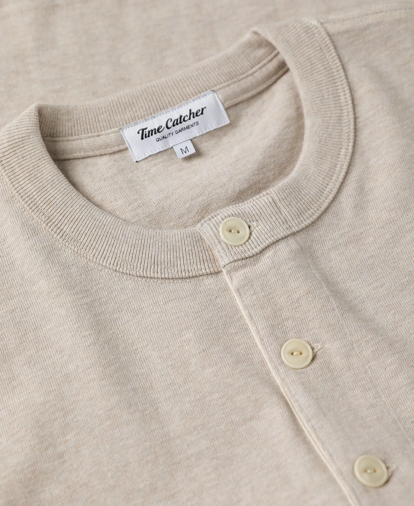 Online 1930s 10.5 oz Cotton Loopwheel Tubular Henley Shirt - Oatmeal Henleys | Long Sleeve T-Shirts