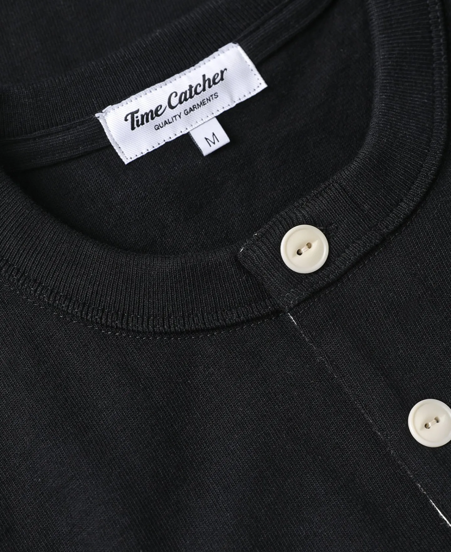 New 1930s 10.5 oz Cotton Loopwheel Tubular Henley Shirt - Black Henleys | Long Sleeve T-Shirts