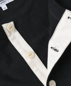 New 1930s 10.5 oz Cotton Loopwheel Tubular Henley Shirt - Black Henleys | Long Sleeve T-Shirts