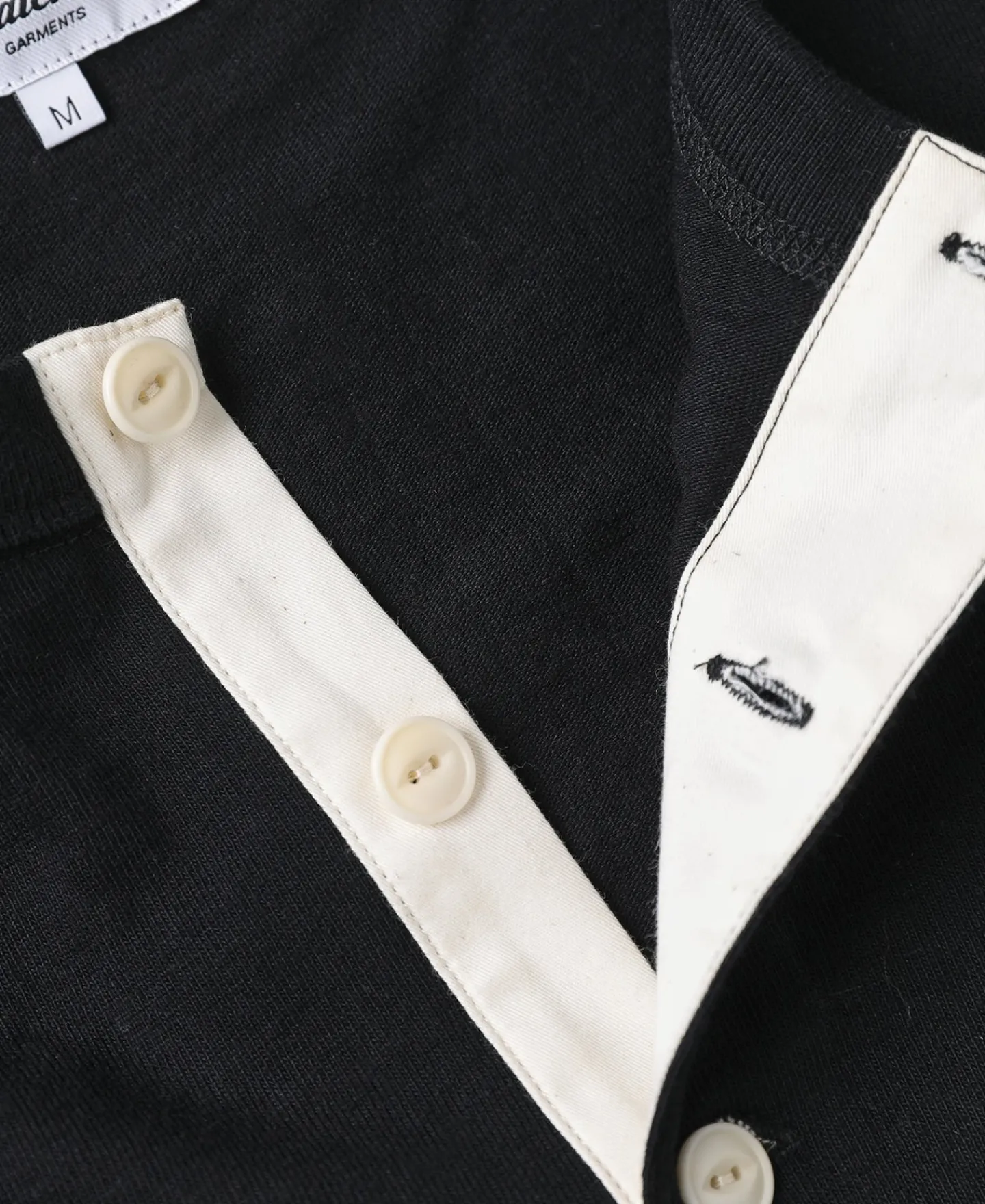 New 1930s 10.5 oz Cotton Loopwheel Tubular Henley Shirt - Black Henleys | Long Sleeve T-Shirts