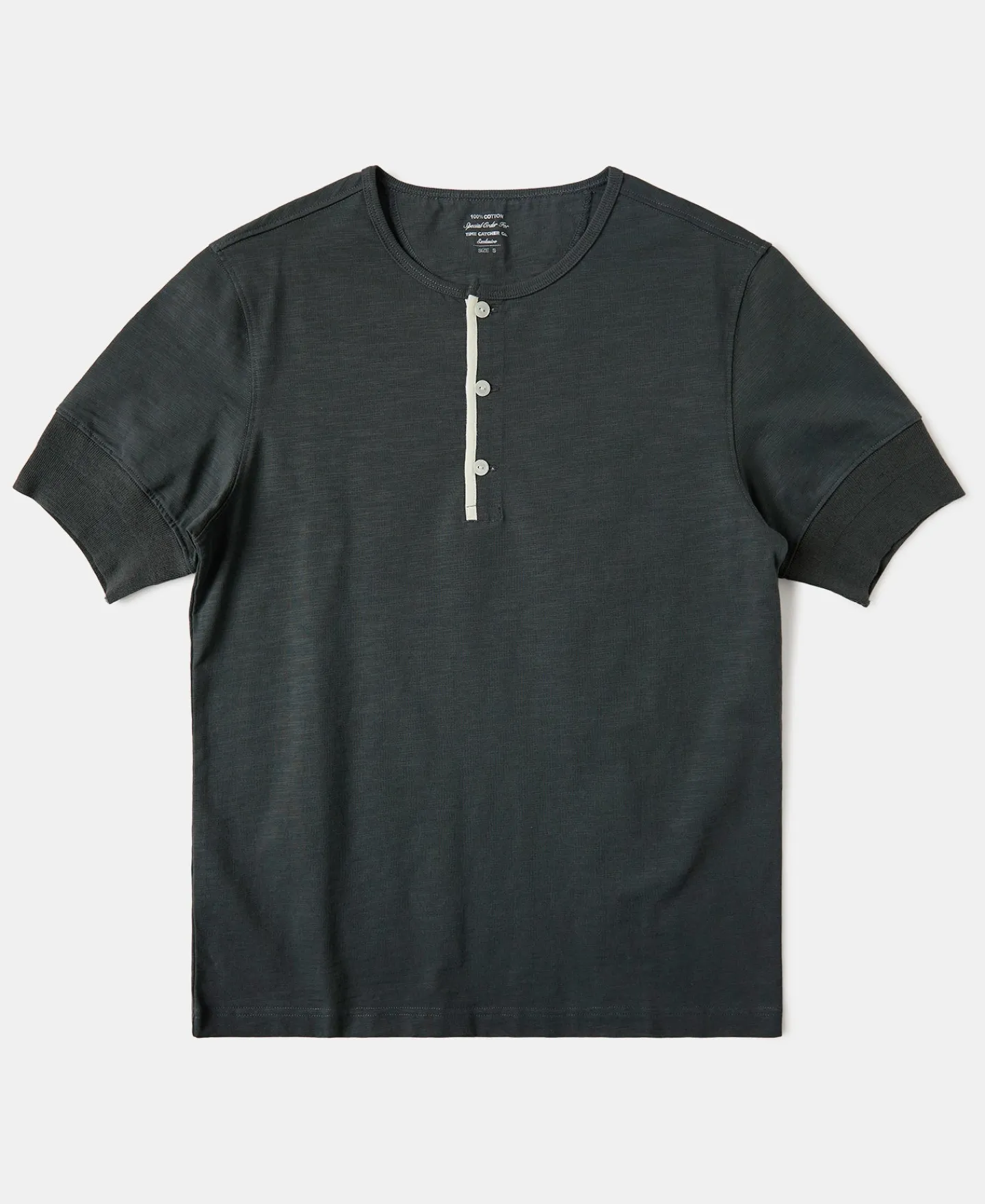 Clearance 1900s 9.8 oz Slub Cotton Henley T-Shirt - Vintage Black Henleys | Short Sleeve T-Shirts