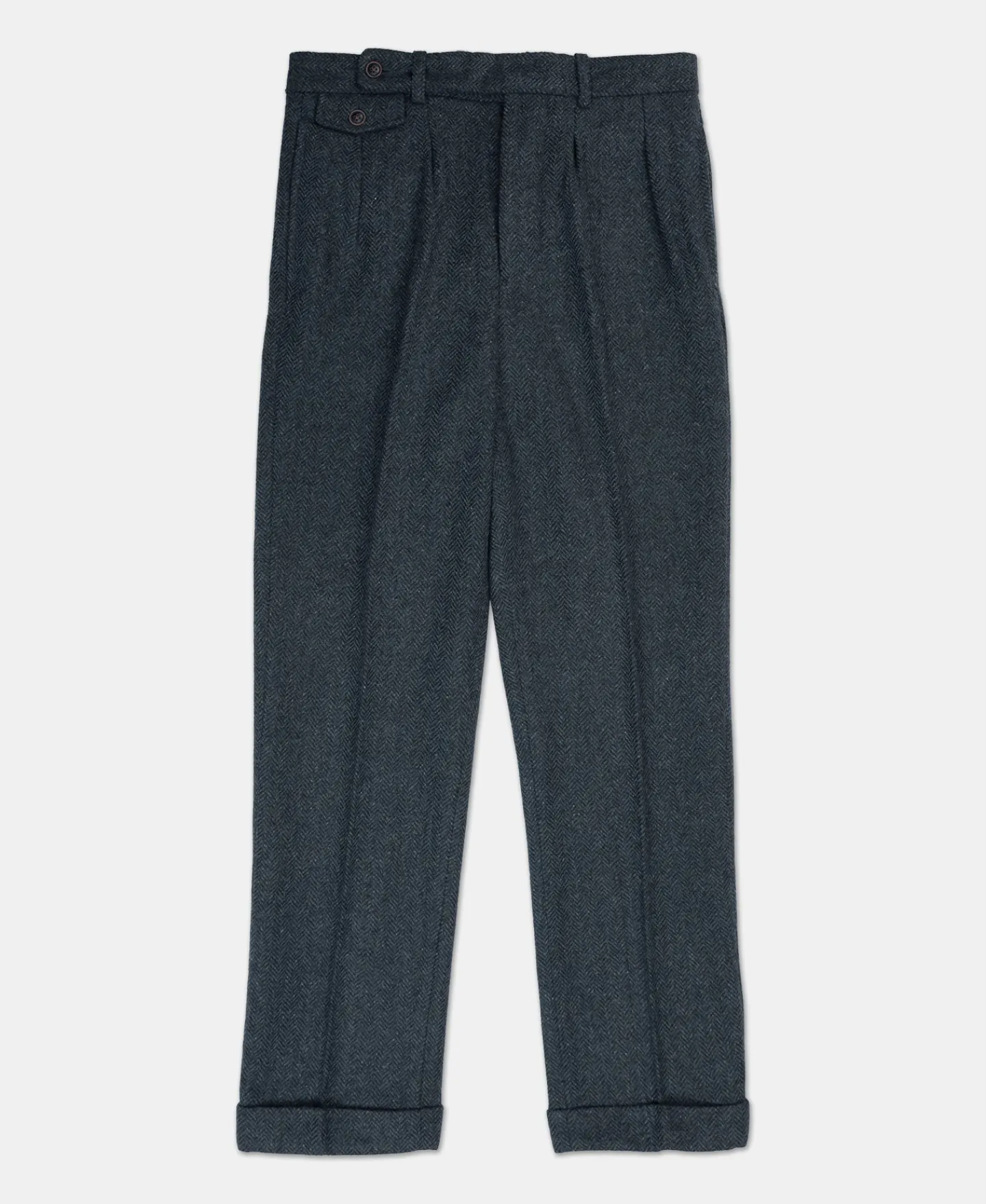 Hot 1930s American Style Herringbone Navy Tweed Trousers Pants&trousers