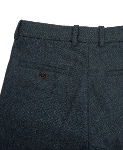 Hot 1930s American Style Herringbone Navy Tweed Trousers Pants&trousers